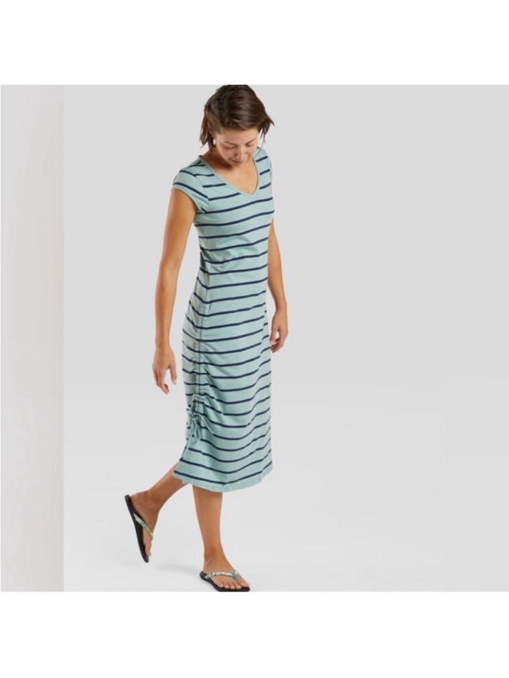 Toad&Co Samba Muse Dress Blue Green Stipe Midi Size XS